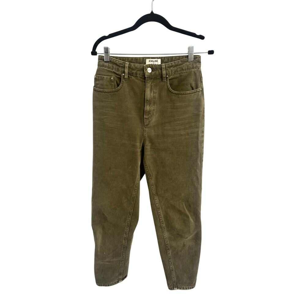 Chloe Stora Ravi 497 Jeans Olive Green FR Sz 34 US Sz 4 27" Inseam Tiny Spot